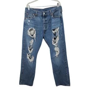 Levis 501 Men's Destroyed Medium Wash Button‎ Fly Jeans Size 36 X 30